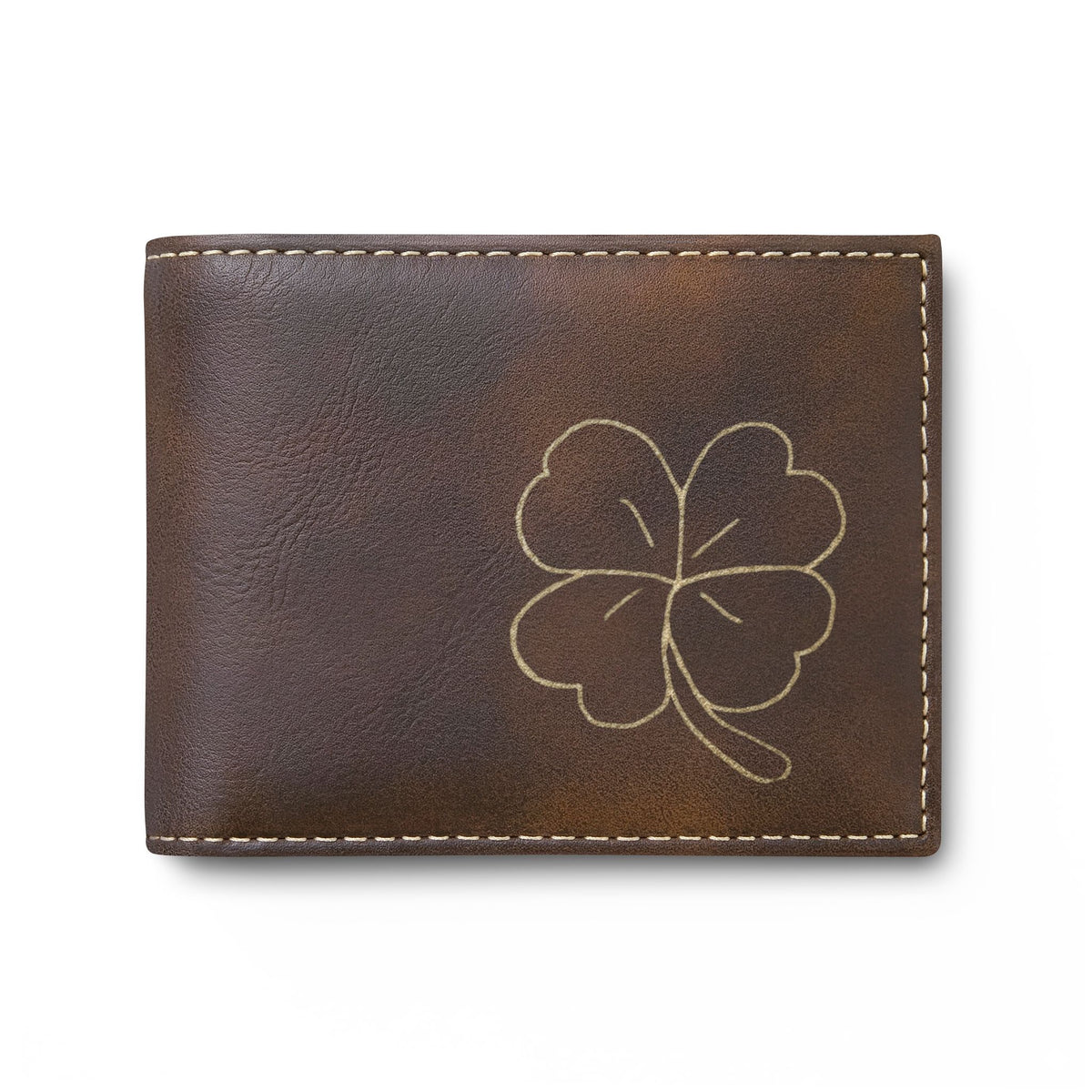 Leather Embossed Lucky Four-Leaf Clover Bi-Fold Wallet