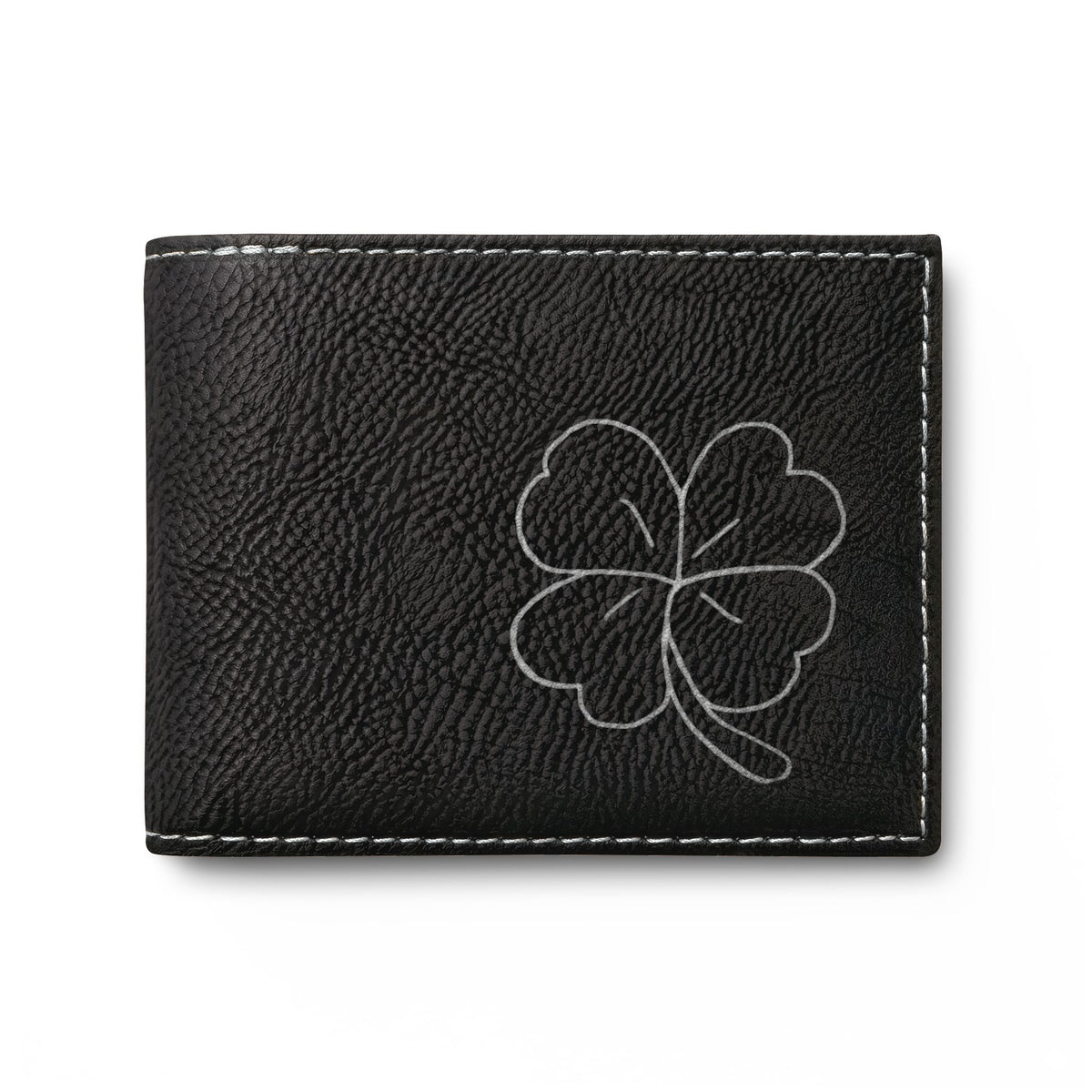 Leather Embossed Lucky Four-Leaf Clover Bi-Fold Wallet